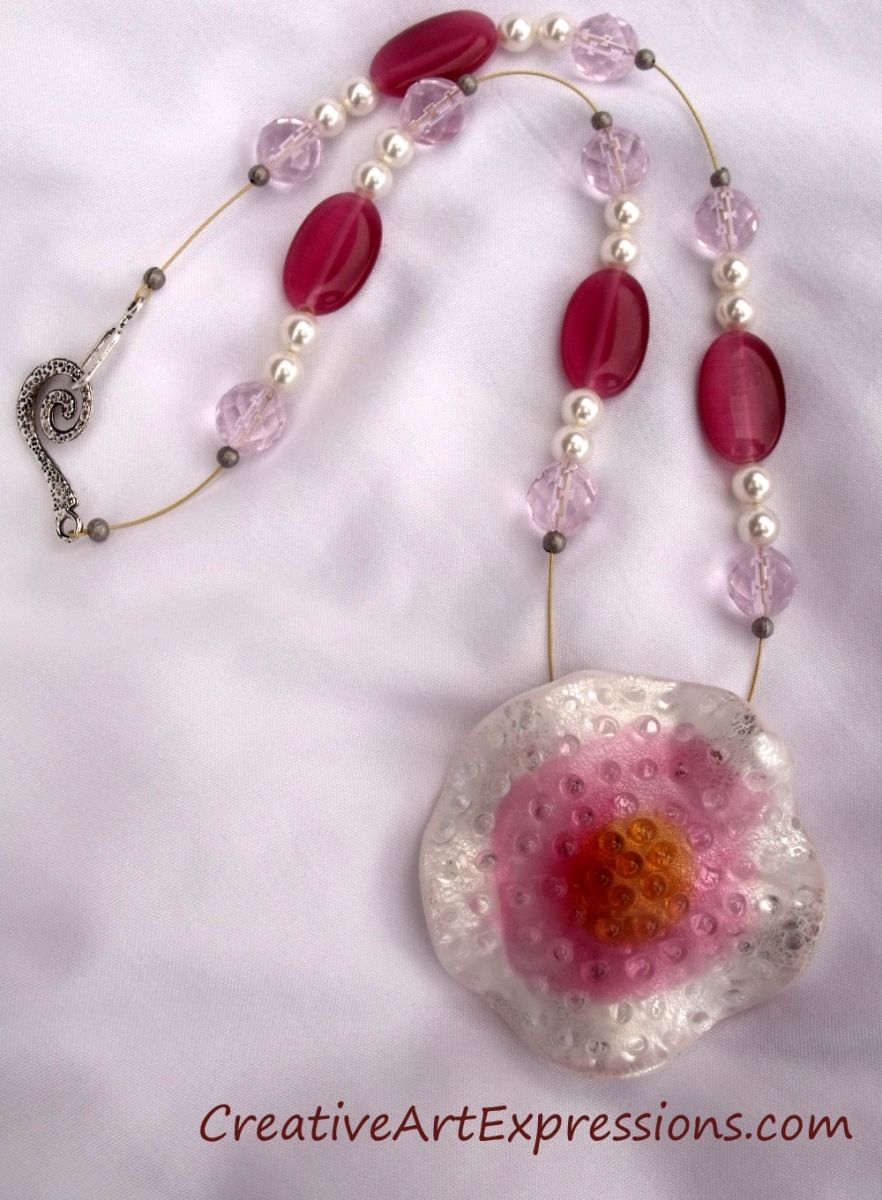 Creative Art Expressions Handmade Pink & White Necklace Jewelry Design